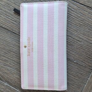 Kate Spade Medium Pink And White Striped Wallet
